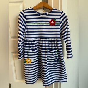 Florence Eiseman Blue and White Striped Dress with Floral Pockets